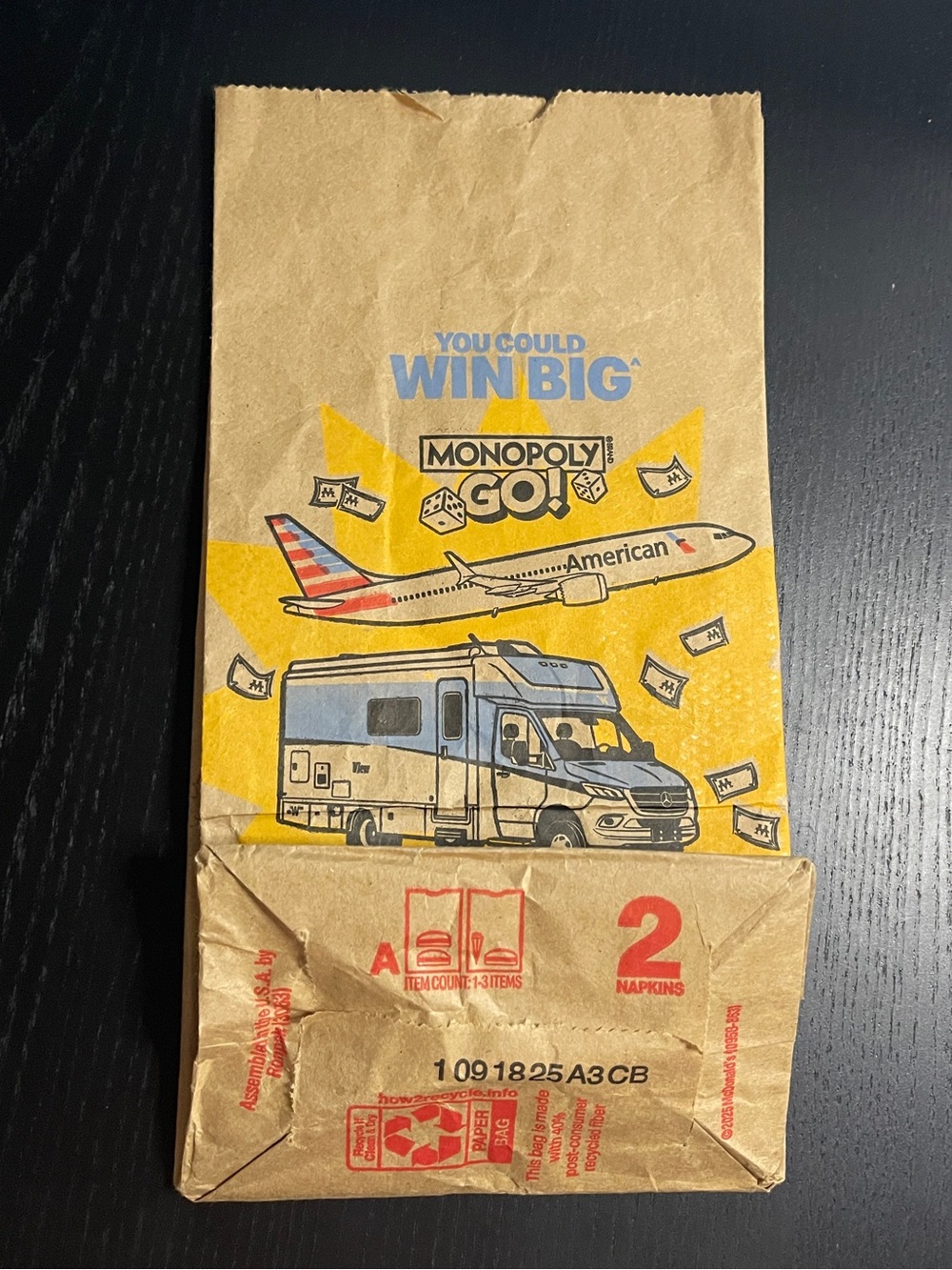McDonald’s Monopoly 2025 Promotional Small Paper Food Bag